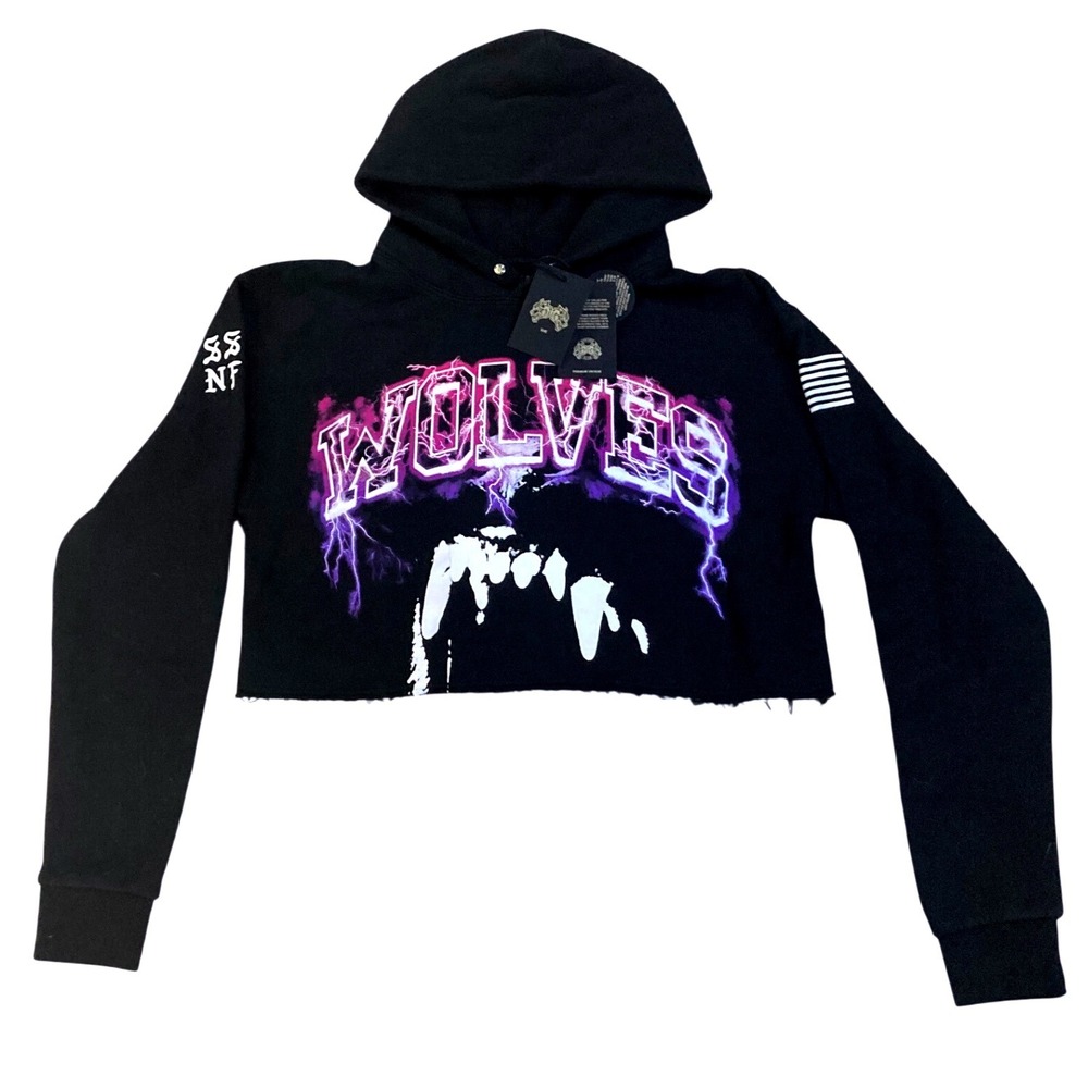 Darc Sport Wolves Club Blood Thunder Pierce Cropped Hoodie Black Purple Small